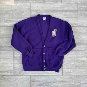 Vtg Russell Athletic Purple Letterman Cardigan J White Tiger  Grandpacore